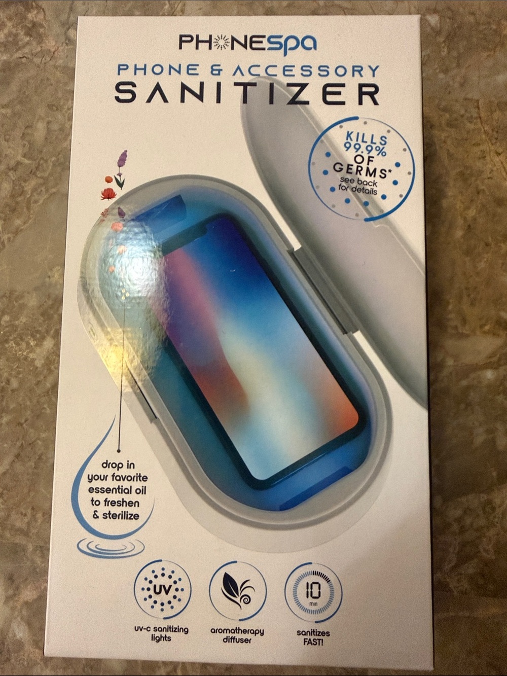 Phonespa Blue Phone & Accessory Sanitizer with Aromatherapy